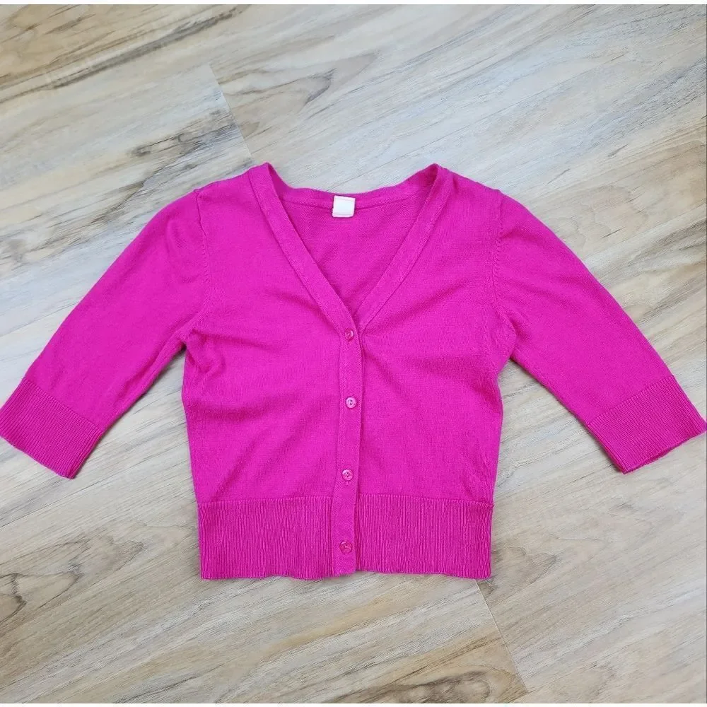 🩵Old Navy Pink Vneck Button Crop 3/4 Sleeve Sweater Youth Medium